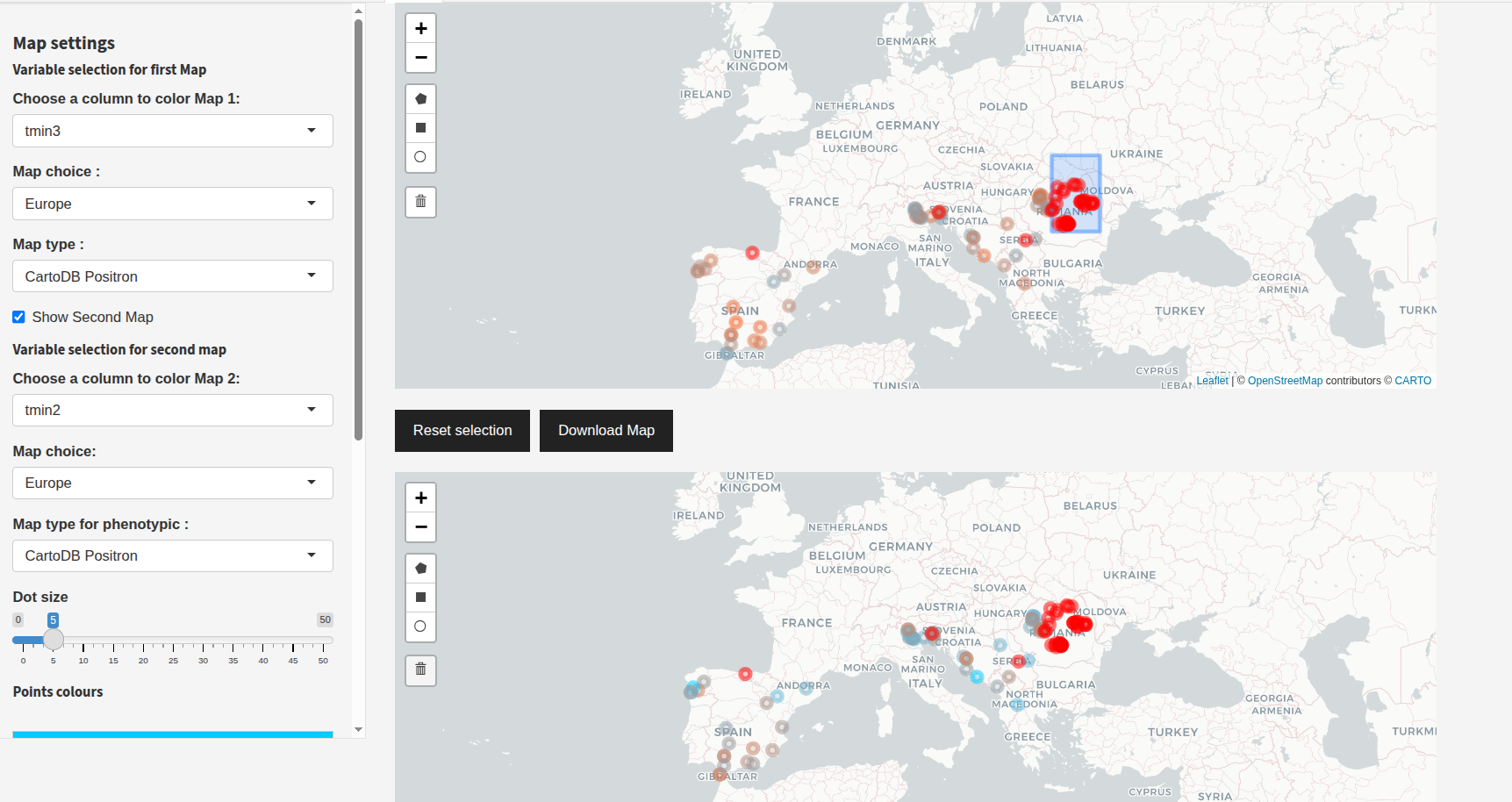Synchronized selection between two maps and the table